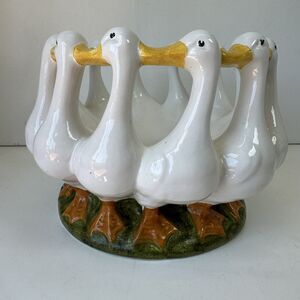 Vintage Mario Bellini Italian Pottery Ring Geese Ducks In A Row Bowl Centerpiece